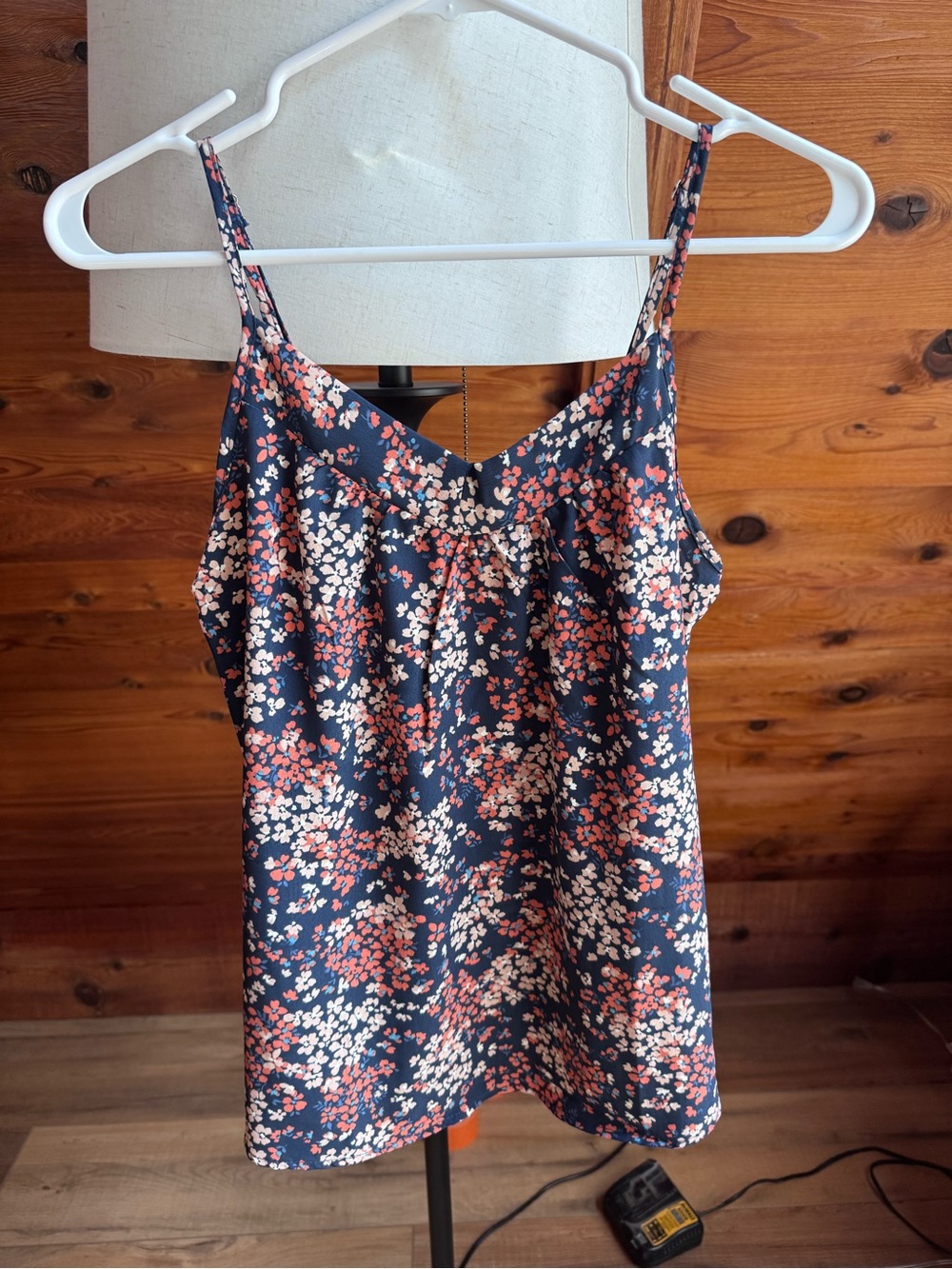 Pulse Navy Floral Spaghetti-Strap Tank with Pink & Cream Blooms